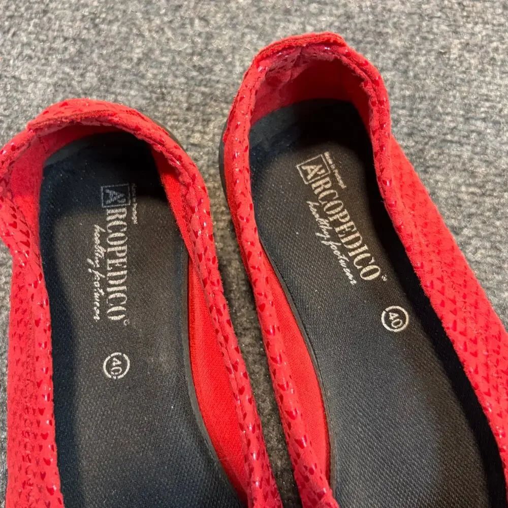 Arcopedico Red Knit Comfort Travel Walking Slip On Ballet Flats Shoes Womens 9